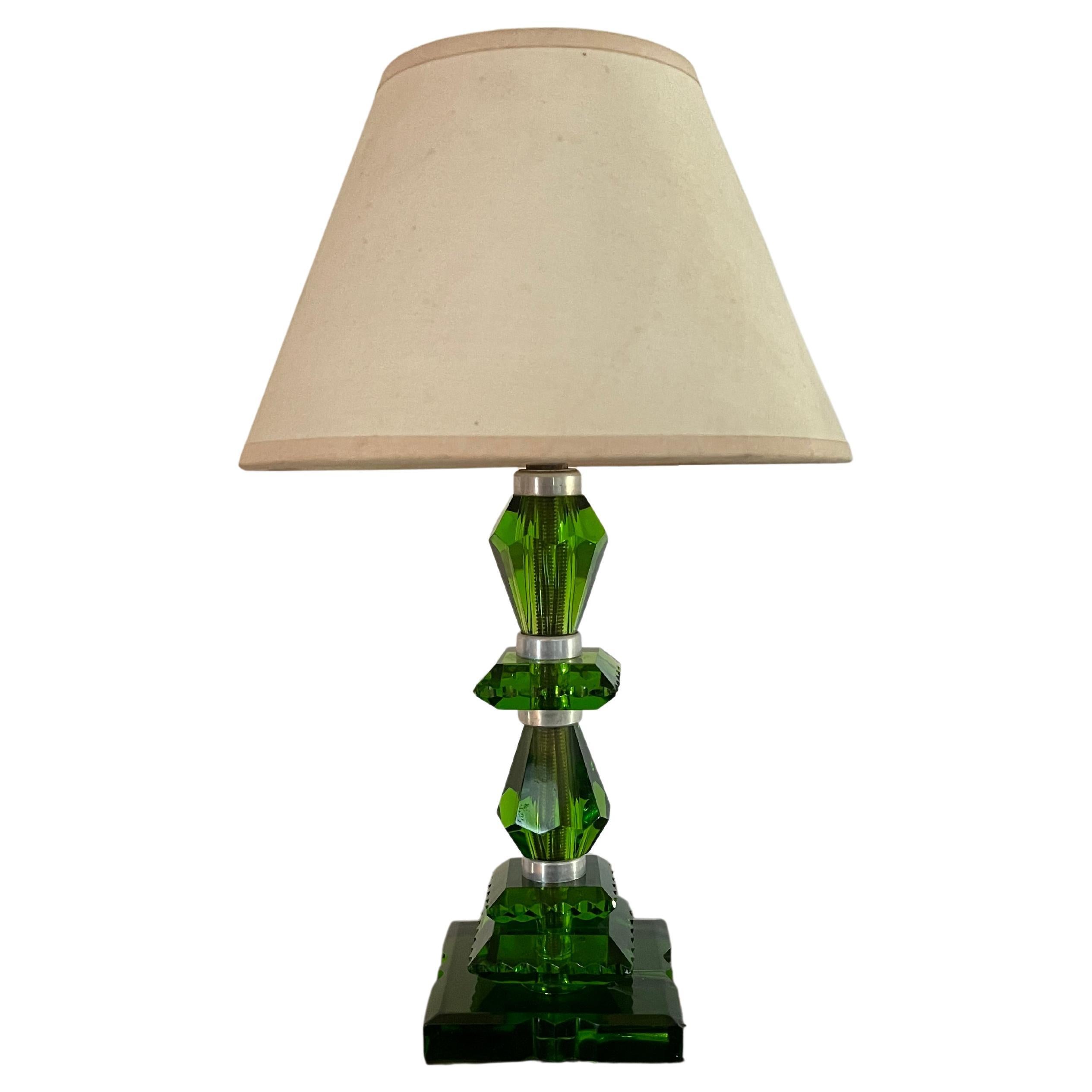 Art Deco Emerald Green Lamp ITSO Baccarat and Jacques Adnet, France circa 1940 For Sale