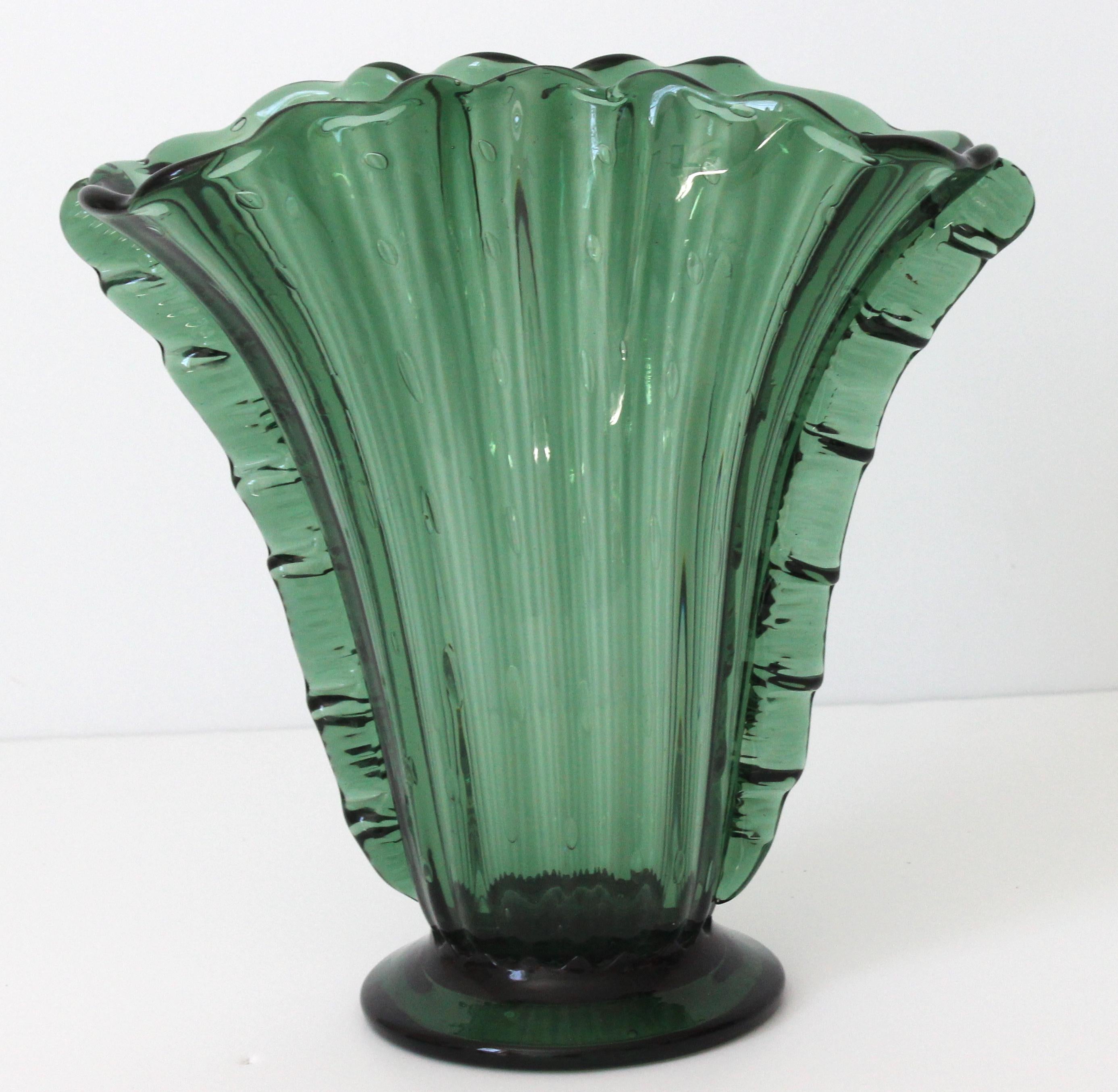 Italian Art Deco Emerald Green Murano Vase by Barovier et Toso