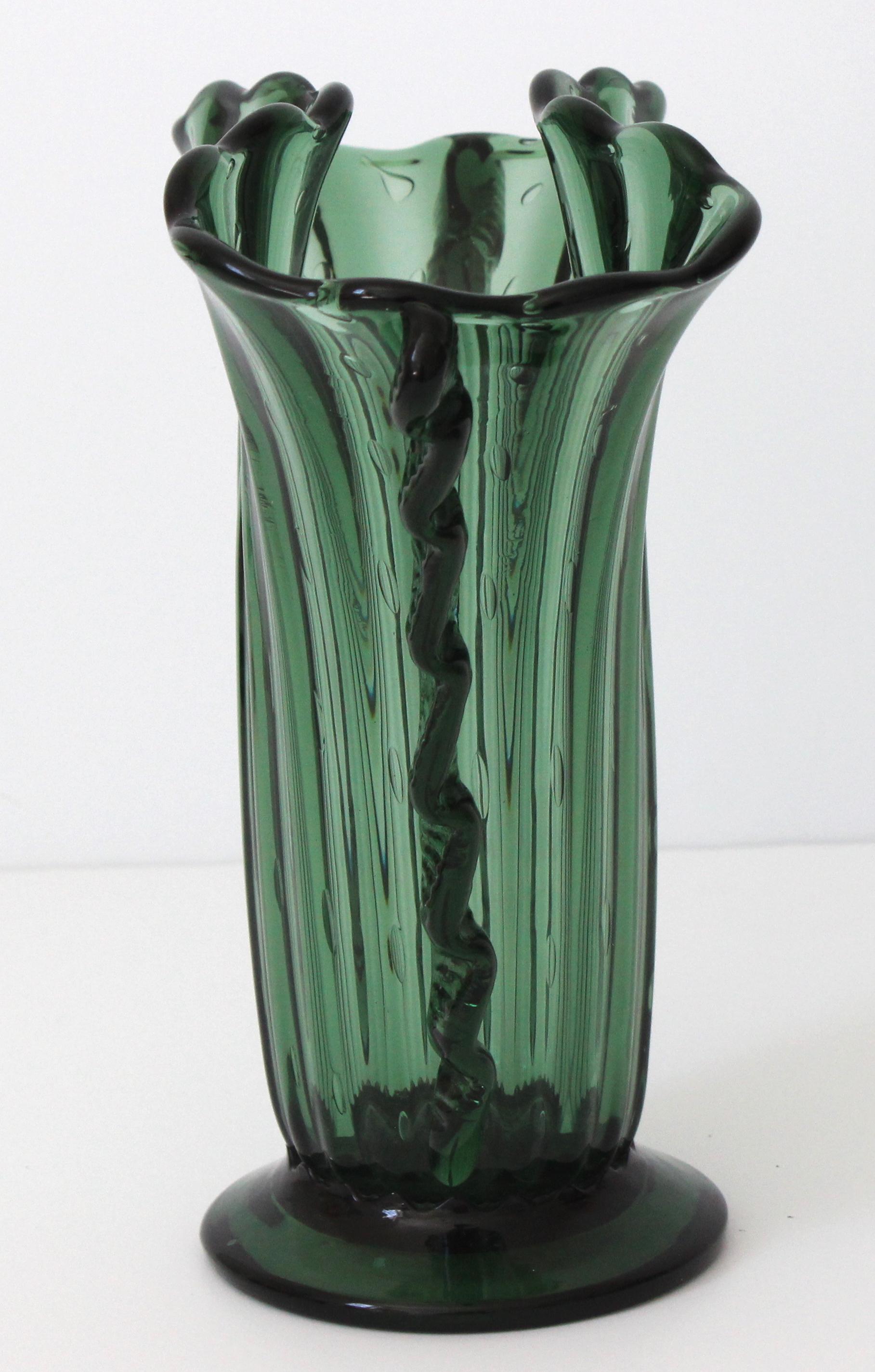 Hand-Crafted Art Deco Emerald Green Murano Vase by Barovier et Toso