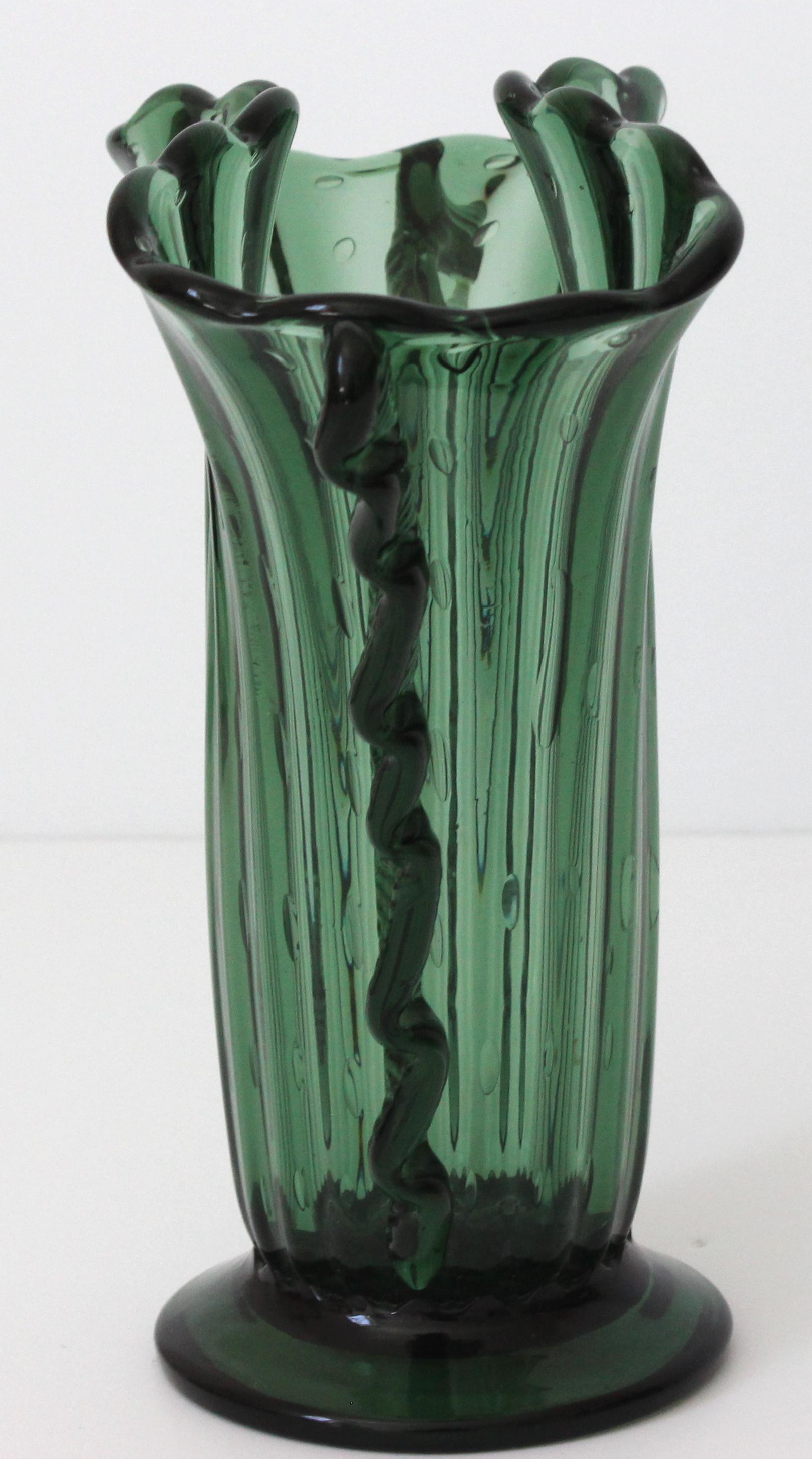 20th Century Art Deco Emerald Green Murano Vase by Barovier et Toso