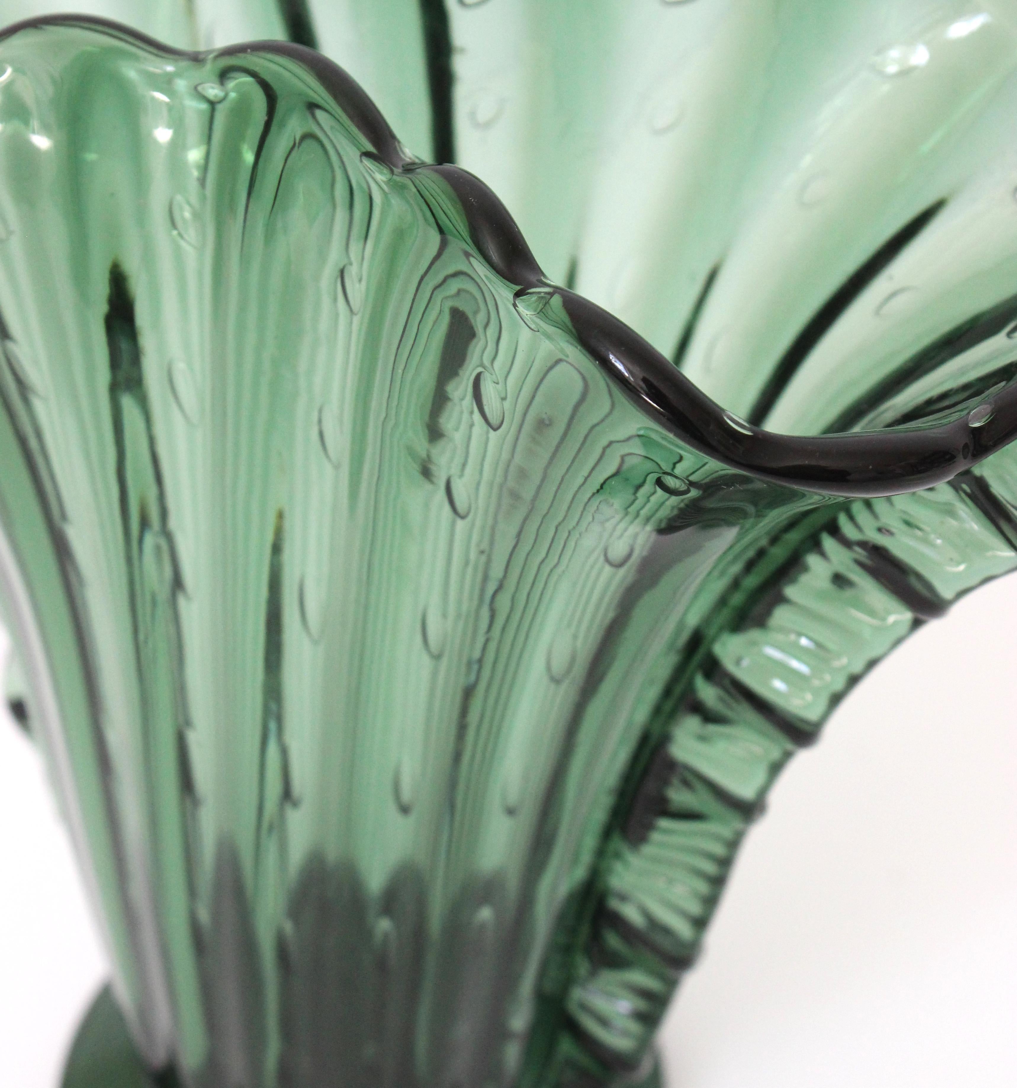 Art Deco Emerald Green Murano Vase by Barovier et Toso 1