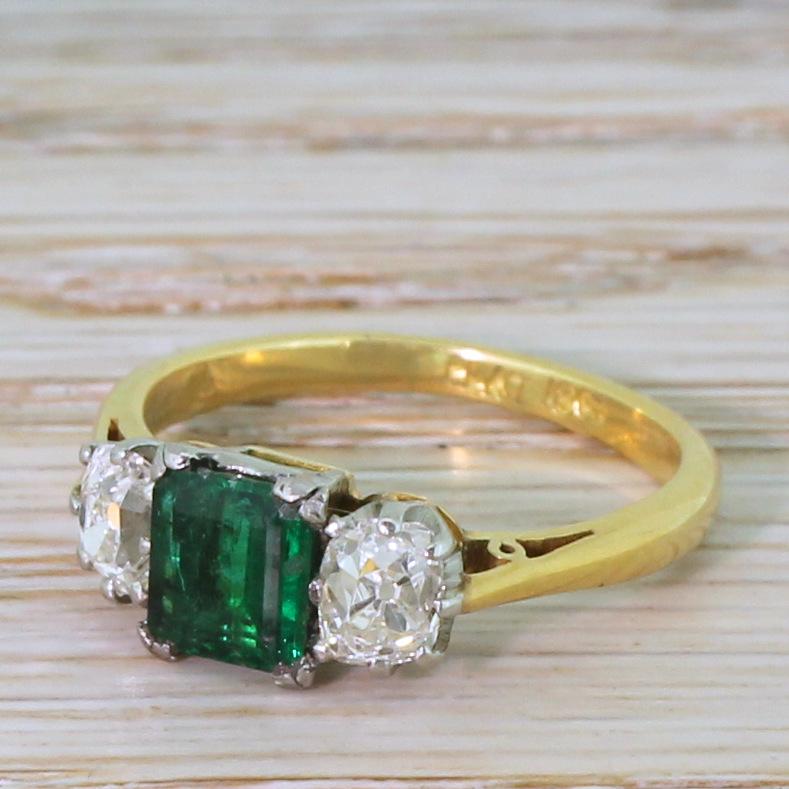 Art Deco Emerald and Old Mine Cut Diamond Trilogy, circa 1920 4