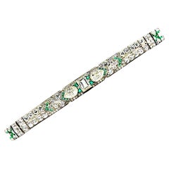 Art Deco Smaragd, Birne & Diamant im alten europäischen Schliff Smaragd Platin Line Armband