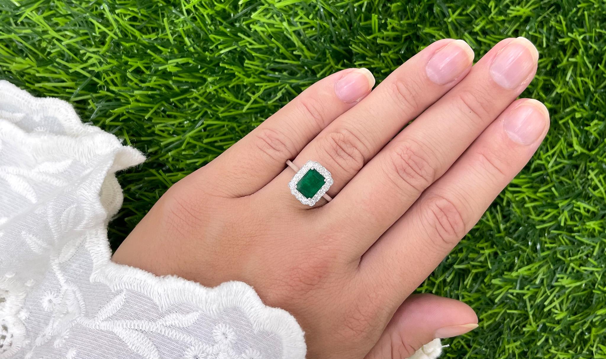 Art Deco Emerald Ring Set With Diamonds. It comes with an appraisal by GIA G.G.
Emerald = 1.68 Carat
Diamonds = 0.42 Carats
Diamonds Color is G
Diamonds Clarity is VS
Metal is 18K White Gold
Ring Size = 6.5 US
It can be resized complimentary 