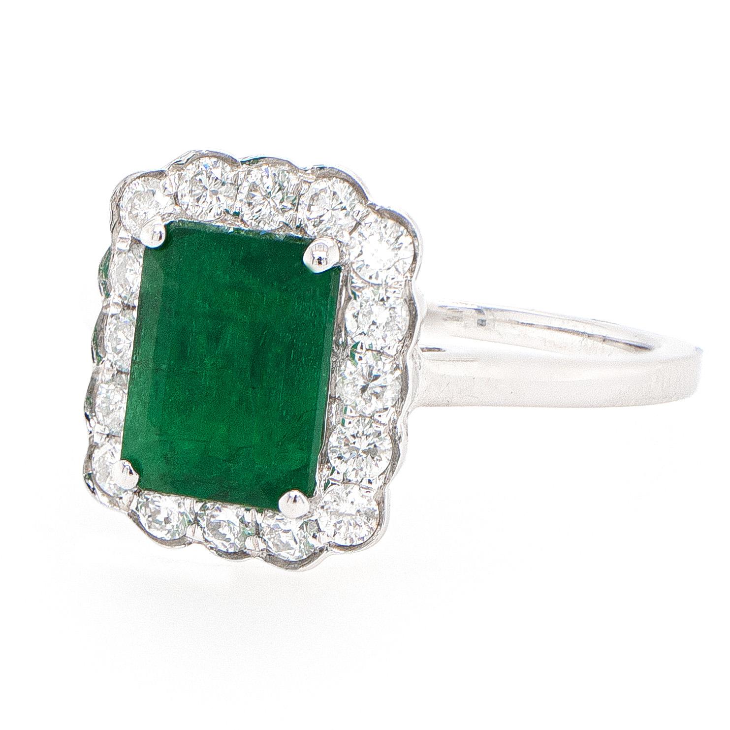 Emerald Cut Art Deco Emerald Ring 1.68 Carat Set with Diamonds 0.42 Carats 18K Gold