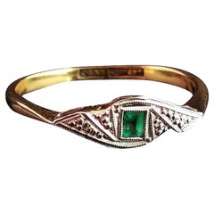 Art Deco Emerald Ring, 18 Karat Yellow Gold and Platinum