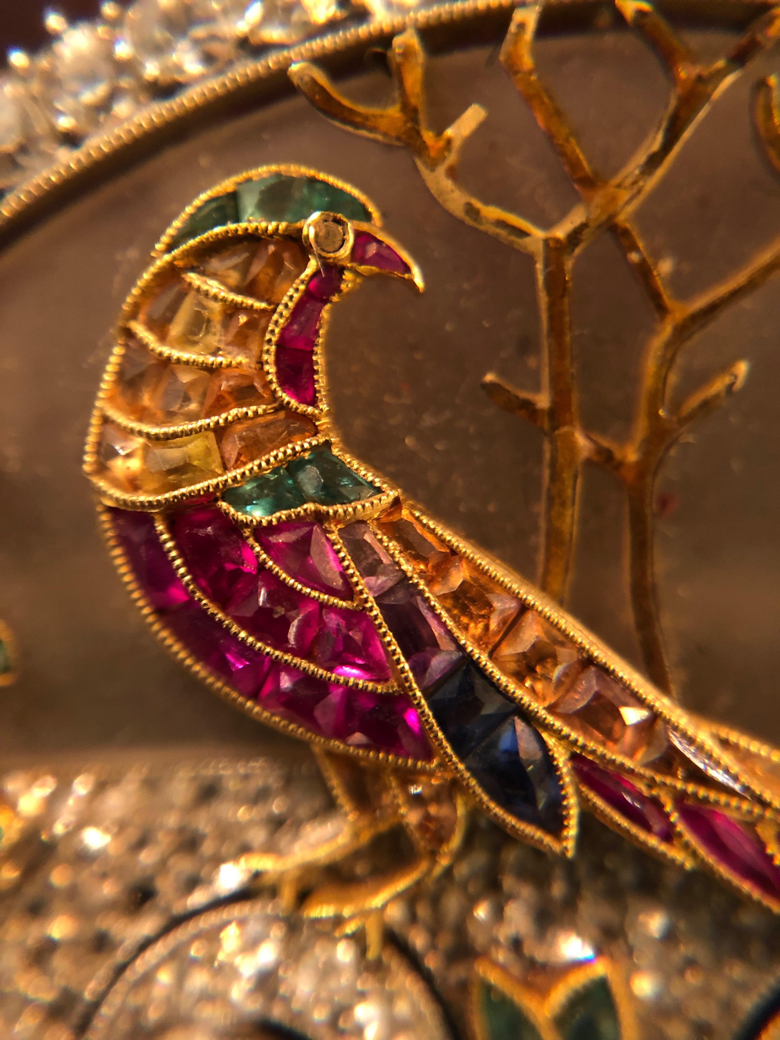 Gem-Set Stained Glass Pheasant Brooch  In Excellent Condition In New York, NY
