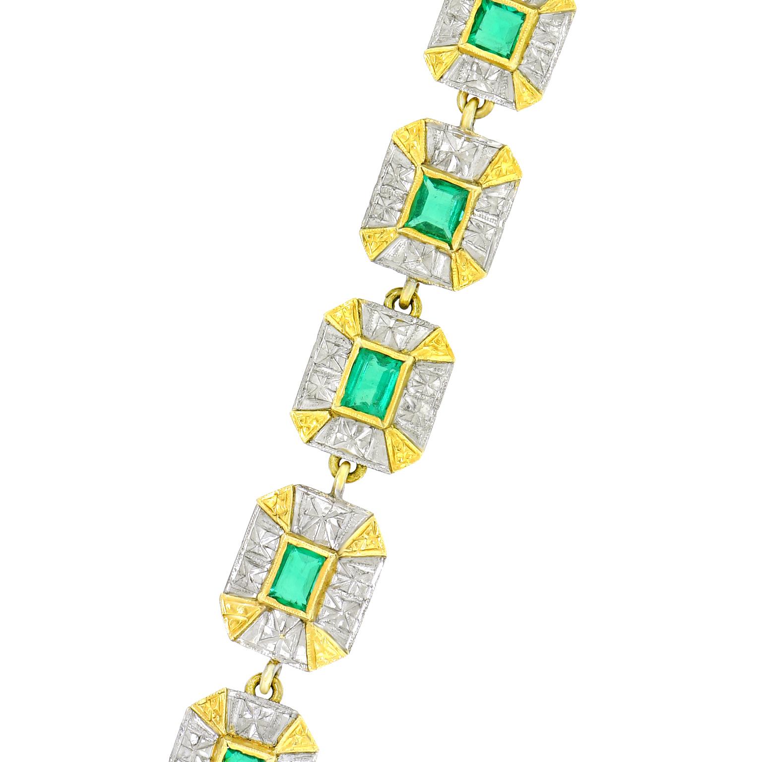 Art Deco Emerald-Set Platinum and Gold Necklace 5