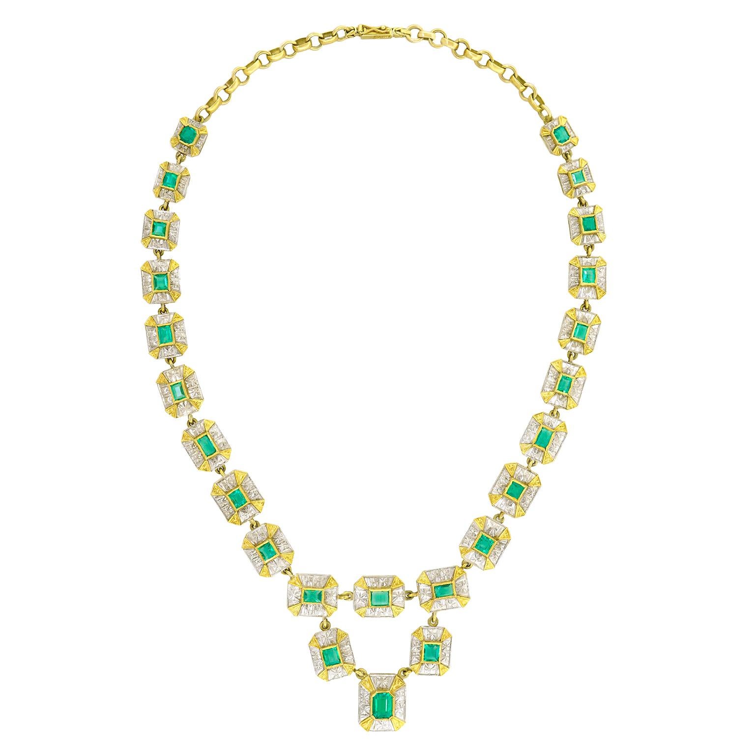 Art Deco Emerald-Set Platinum and Gold Necklace 1