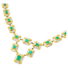 Art Deco Emerald-Set Platinum and Gold Necklace