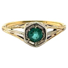 Art Deco Smaragd Solitär Verlobungsring .26ct Seltene 18K Gelbgold Original 1