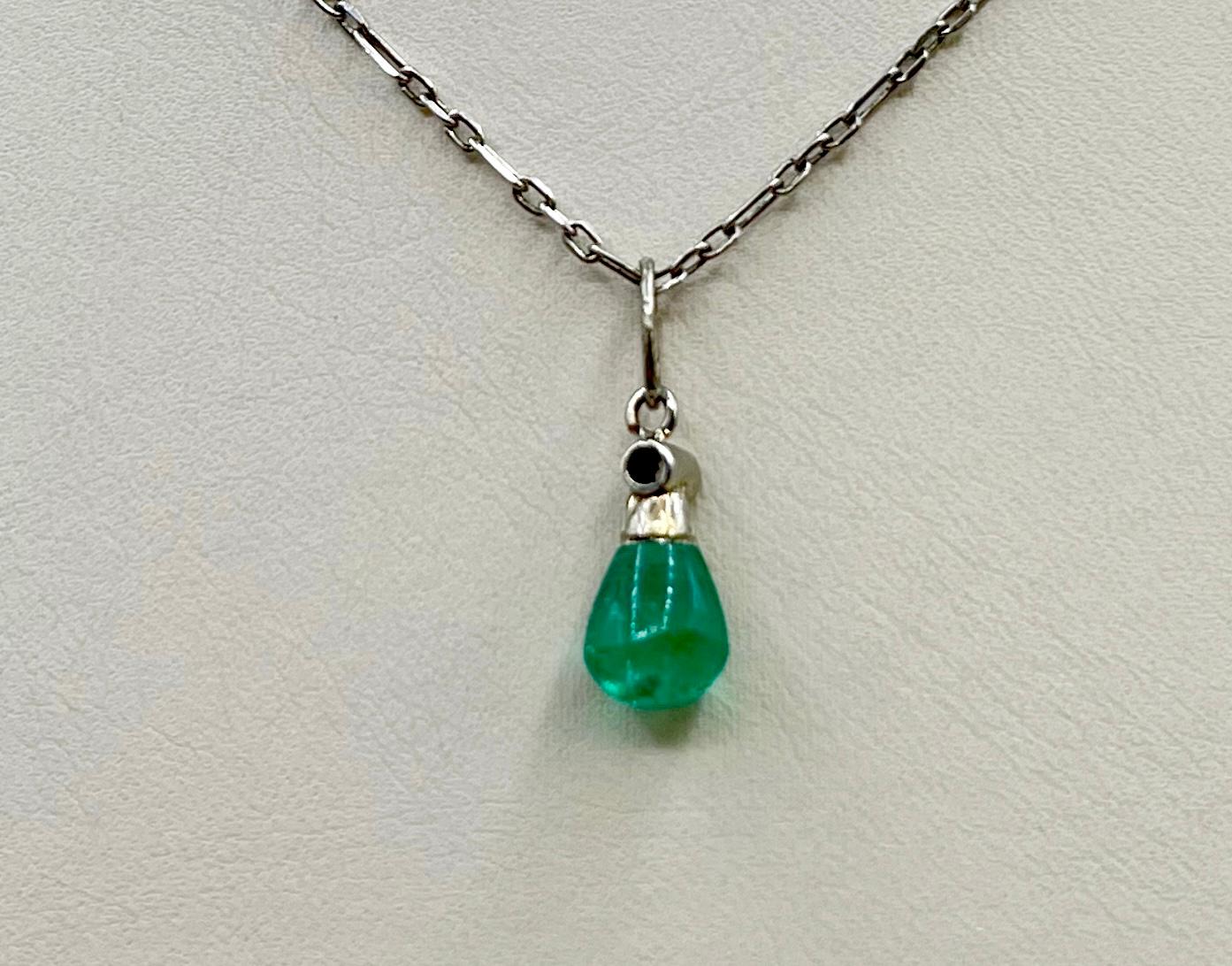 Art Deco Emerald Teardrop, White Gold and Diamond Pendant In Excellent Condition For Sale In Berkeley, CA