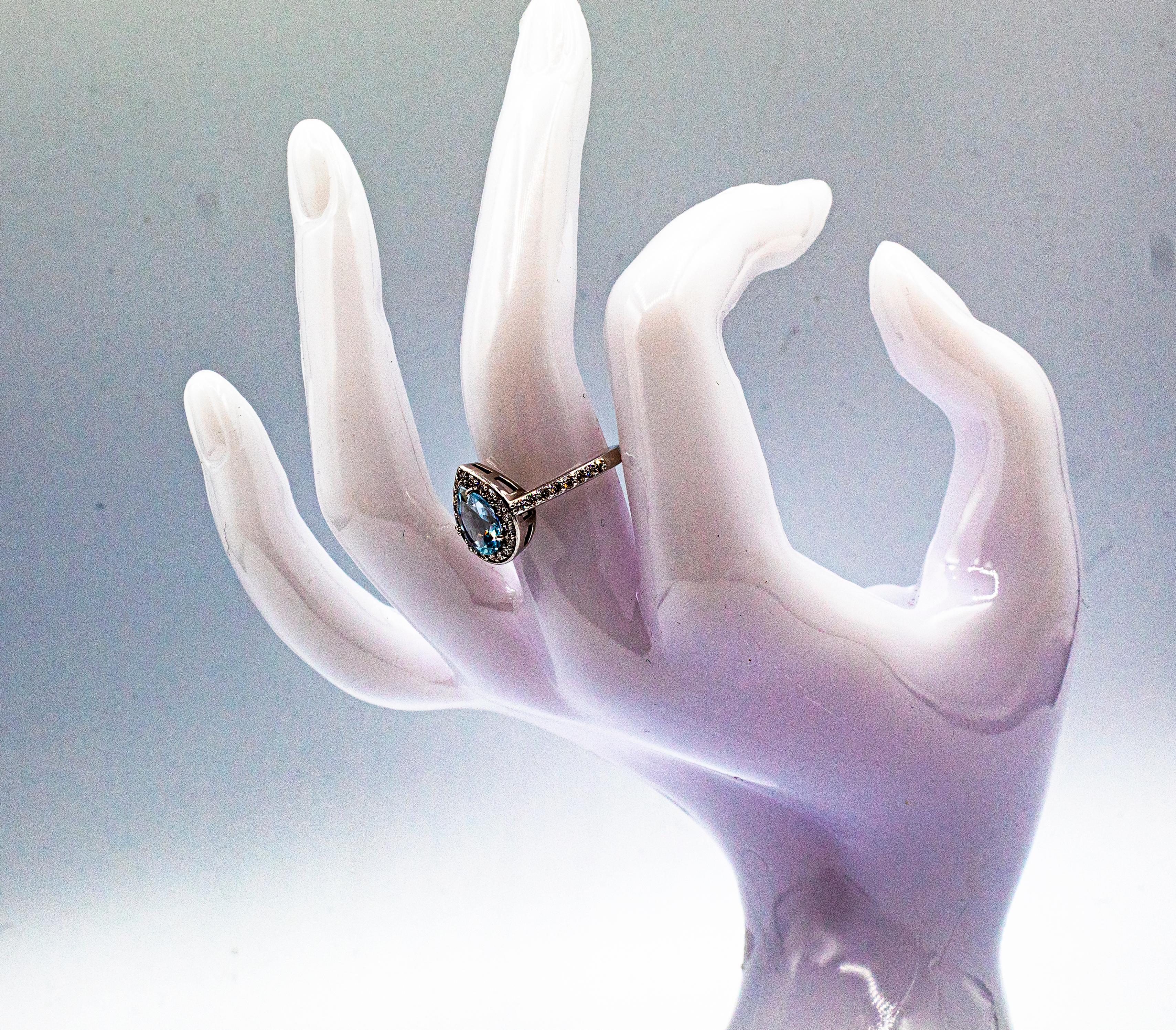 Art Deco Smaragd Weiß Diamant Aquamarin Weißgold Dreifach Cocktail Ring Set im Angebot 8