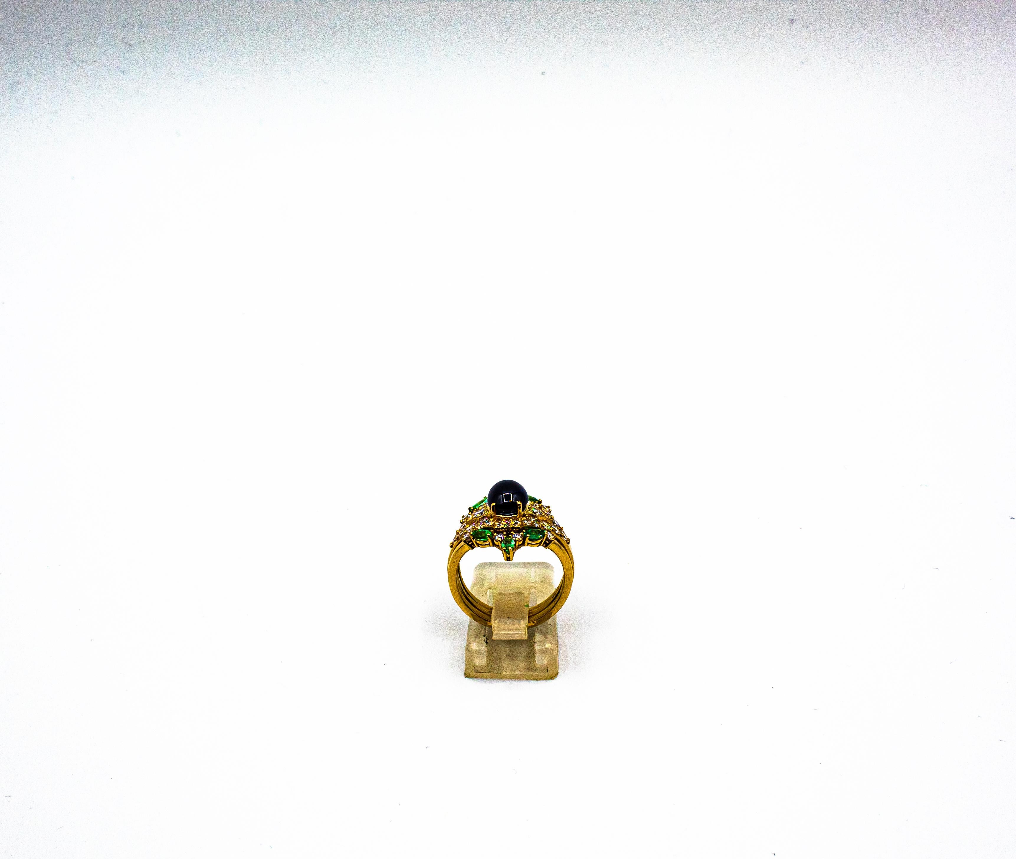 da uomo o donna Art Deco Smeraldo Bianco Diamante Zaffiro Oro Giallo Triplo Anello Cocktail Set in vendita