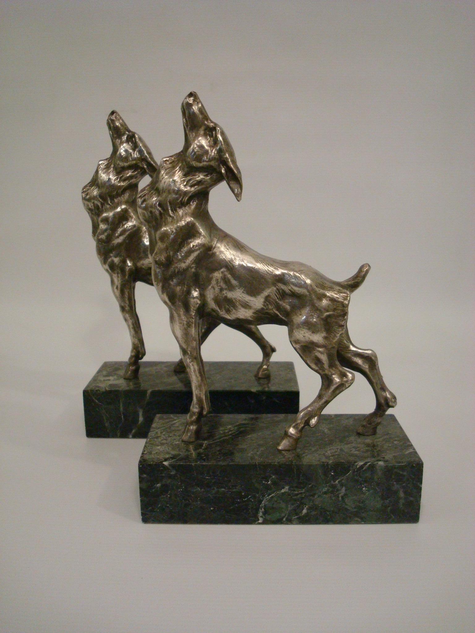 Art Deco Emile Carlier Figural Goat Bookends, France 1925 In Good Condition In Buenos Aires, Olivos