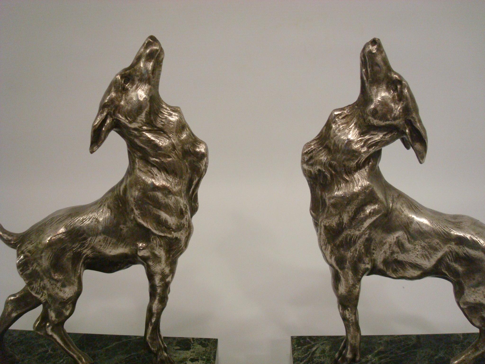 Metal Art Deco Emile Carlier Figural Goat Bookends, France 1925 For Sale