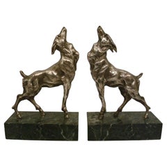 Vintage Art Deco Emile Carlier Figural Goat Bookends, France 1925