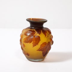 Art Deco Émile Gallé Cameo Glass w/ Amber and Yellow Naturalist Detailing Vase