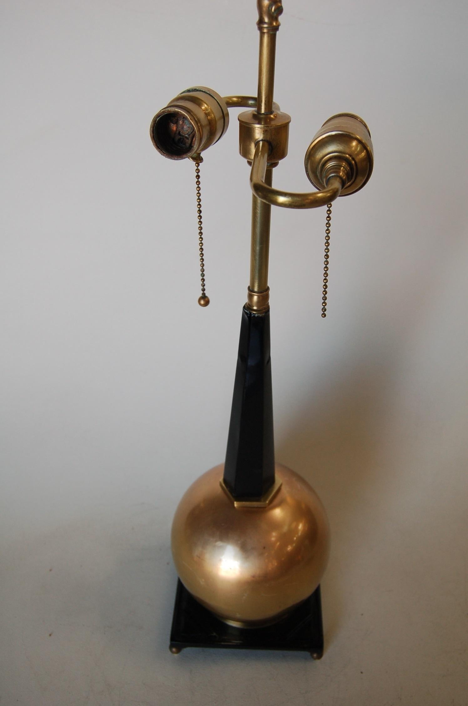 American Art Deco Empire Style Brass Ball Table Lamp by Frankart