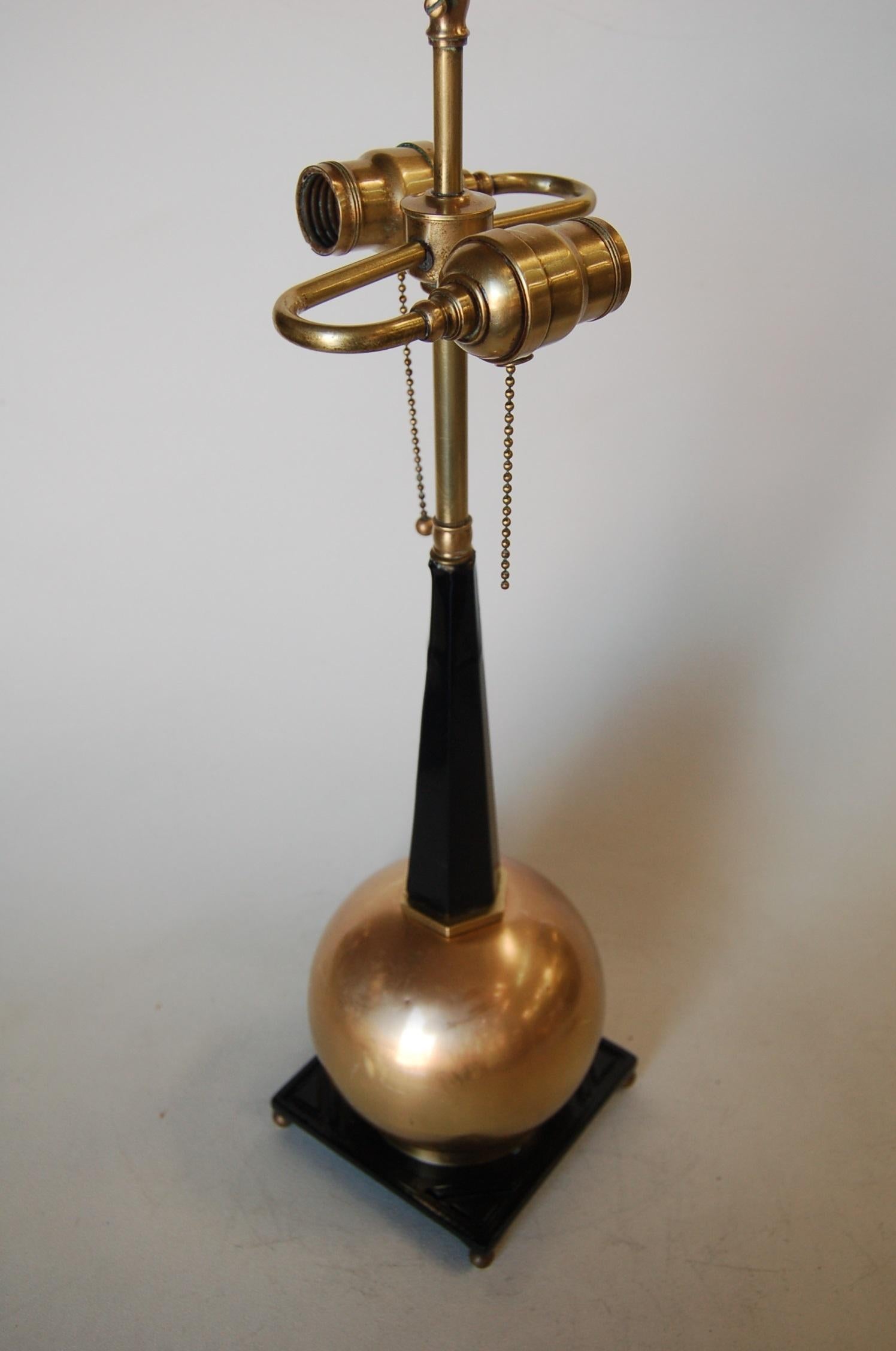 Polished Art Deco Empire Style Brass Ball Table Lamp by Frankart