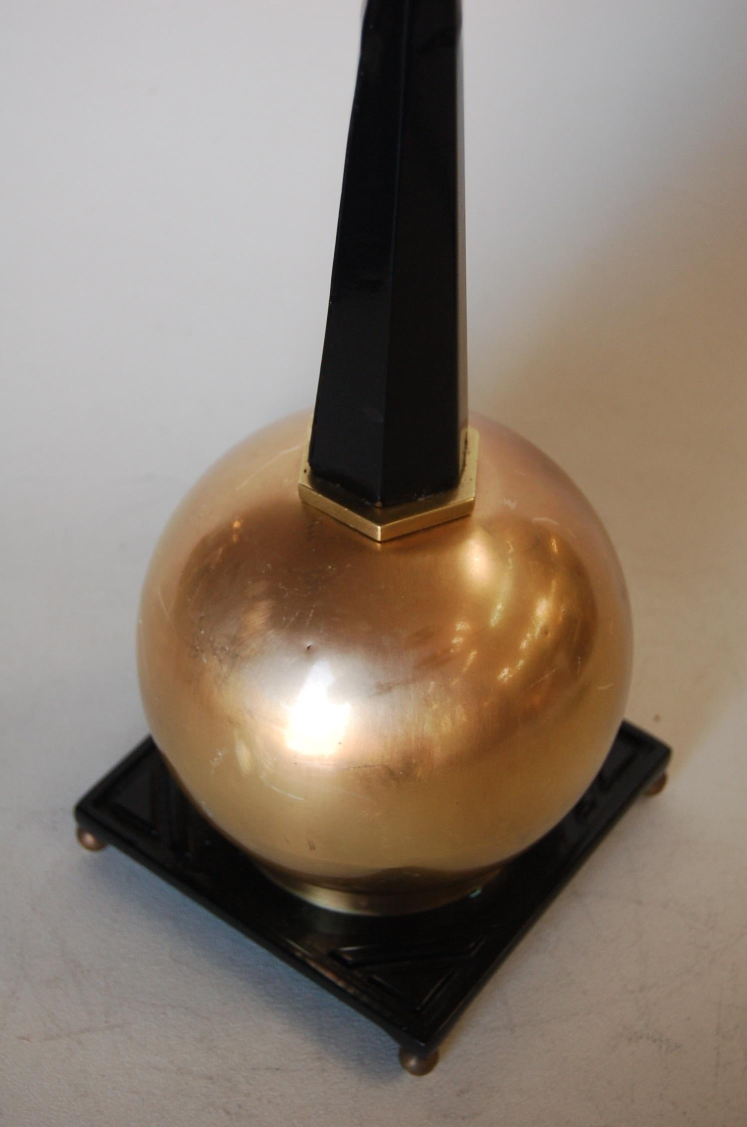 Art Deco Empire Style Brass Ball Table Lamp by Frankart In Excellent Condition In Van Nuys, CA