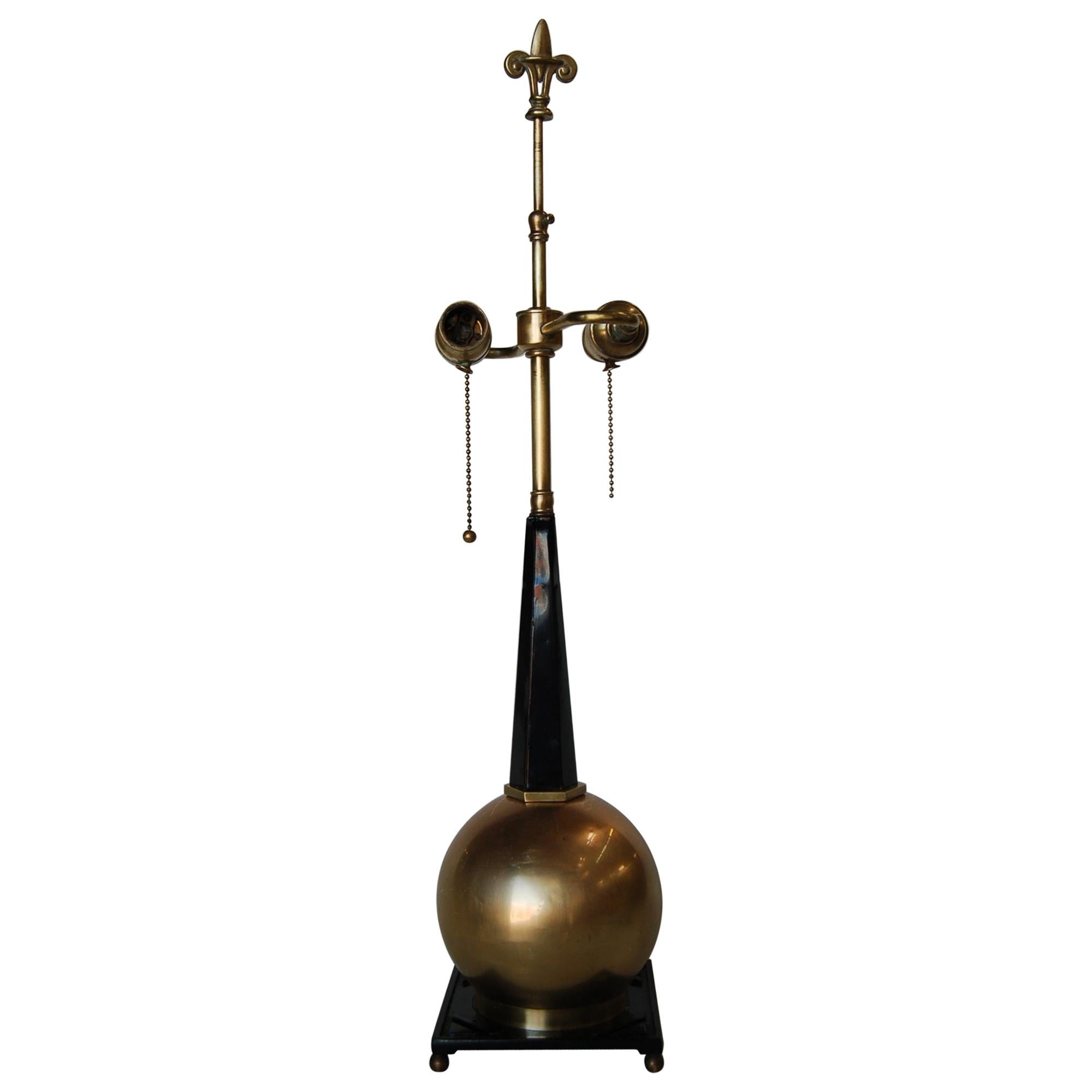 Art Deco Empire Style Brass Ball Table Lamp by Frankart