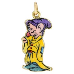 Art Deco Enamel 14 Karat Gold Dopey Snow White Seven Dwarfs Vintage Disney Charm