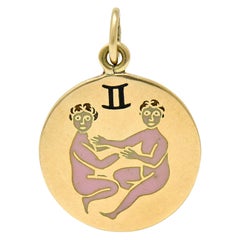 Art Deco Enamel 14 Karat Gold Gemini Zodiac Charm
