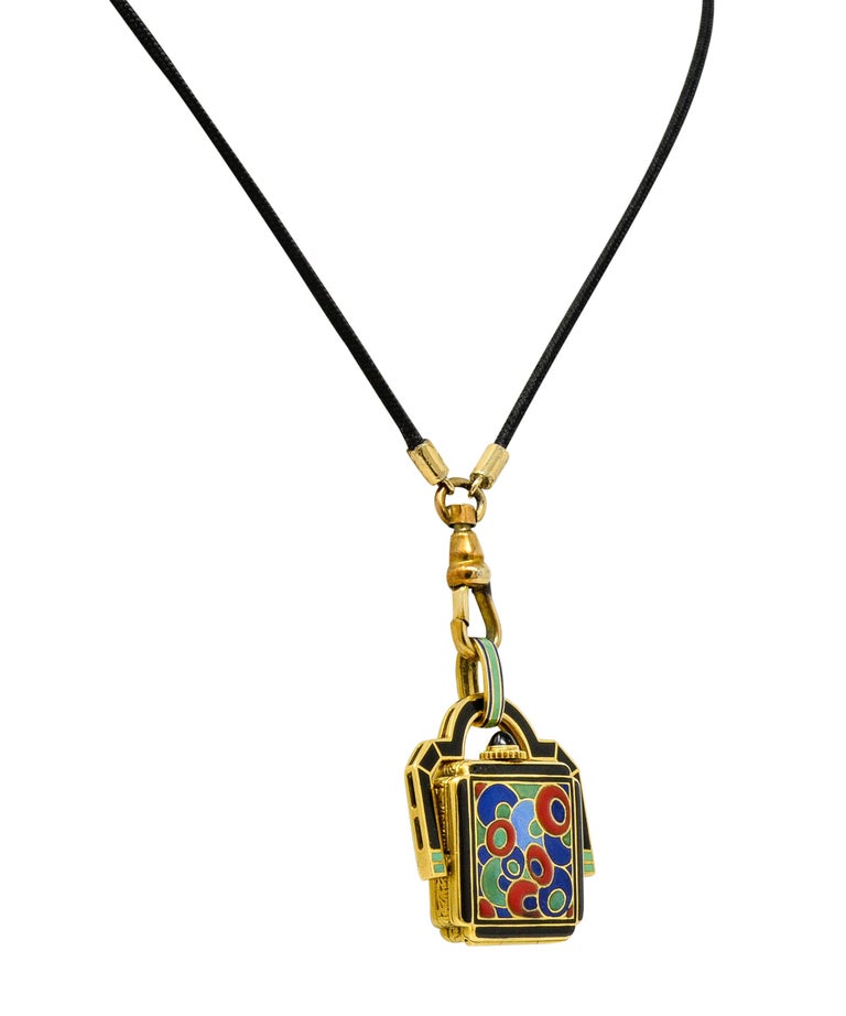 Art Deco Enamel 18 Karat Gold Antique Watch Lariat Necklace For Sale at ...