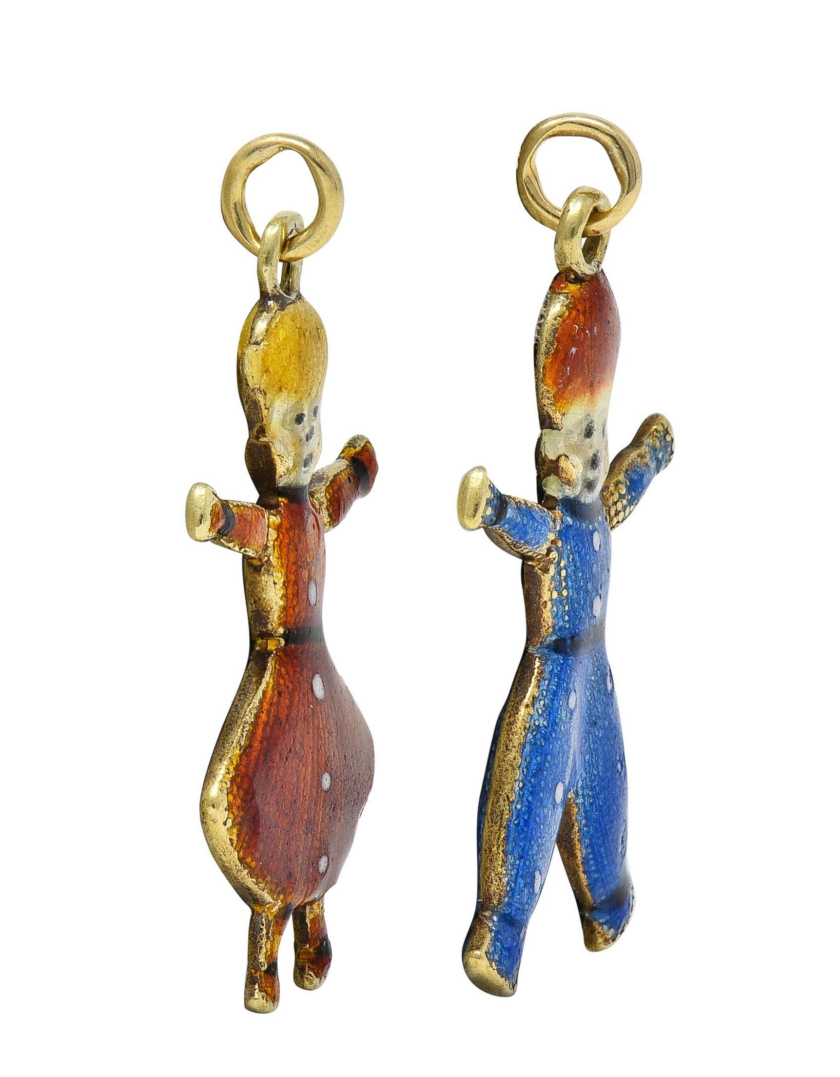 Charms Art Déco en or jaune 18 carats avec deux enfants Antique 1920 Excellent état - En vente à Philadelphia, PA