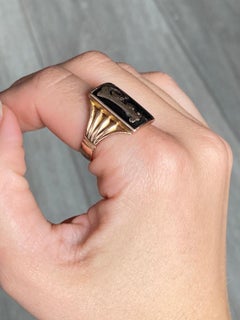 Art Deco Enamel and 9 Carat Gold Initial Ring