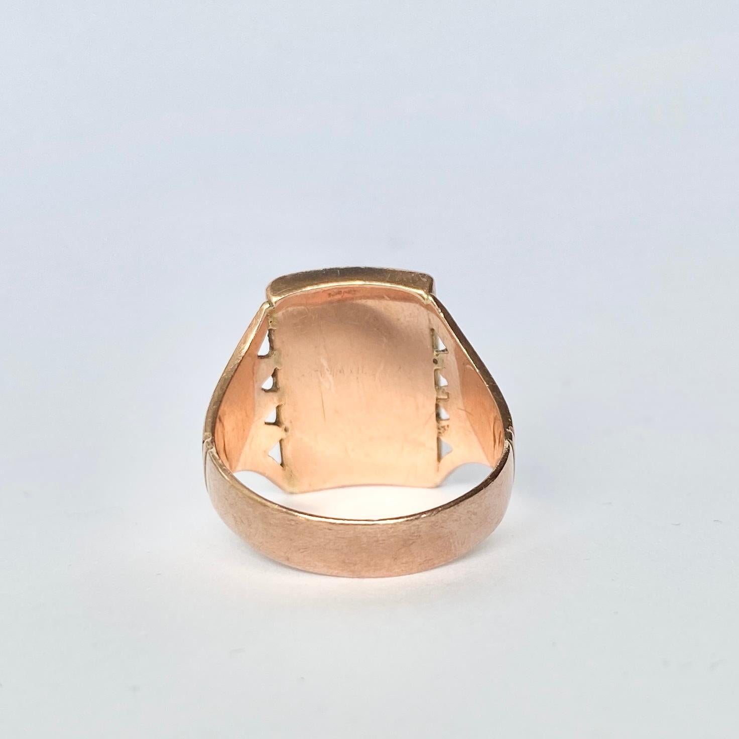 Art déco-Initialring aus Emaille und 9 Karat Gold im Angebot 1