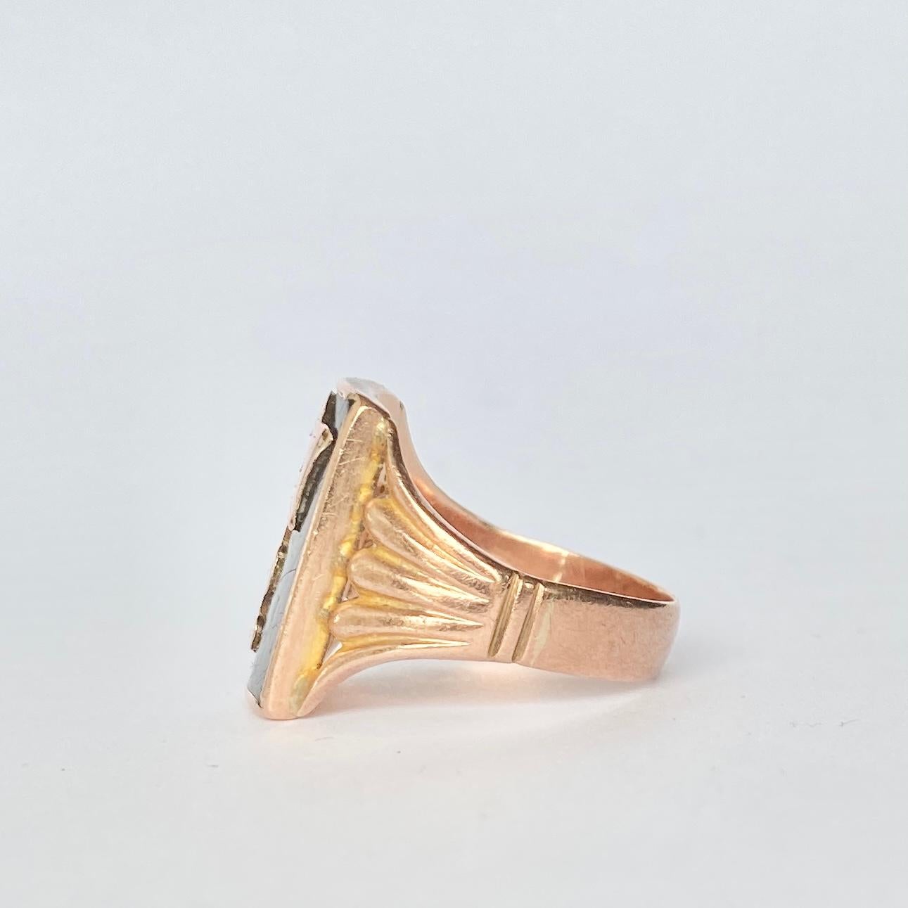 Art Deco Enamel and 9 Carat Gold Initial Ring For Sale 1