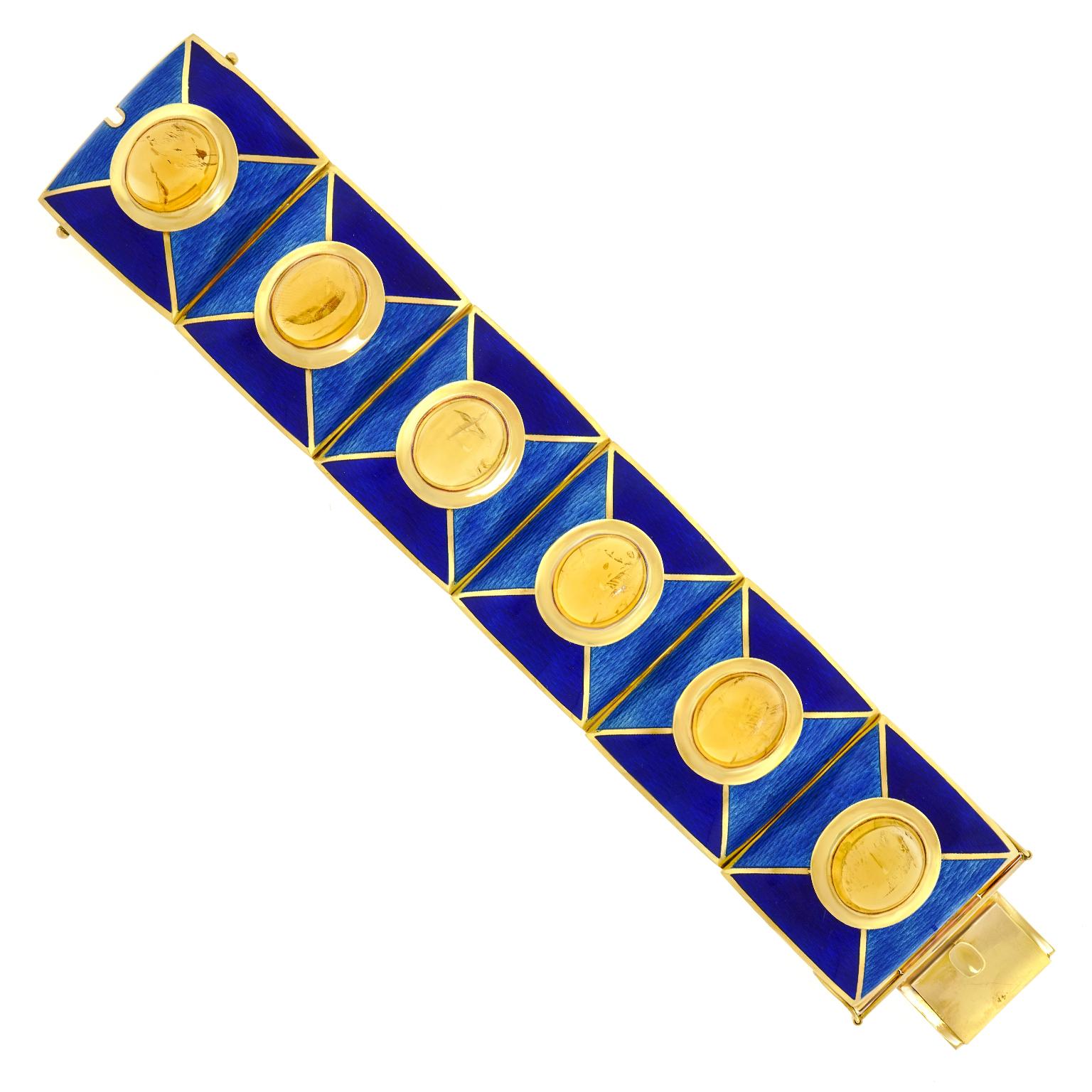 Cabochon Bracciale Art Deco con smalto e citrino in vendita