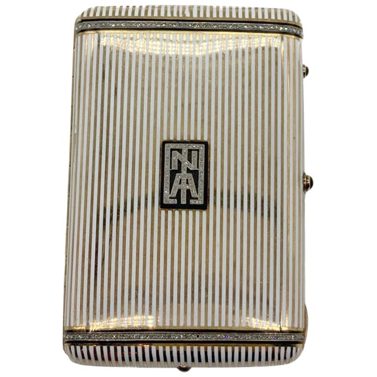 Art Deco Enamel and Diamond Cigarette Case For Sale