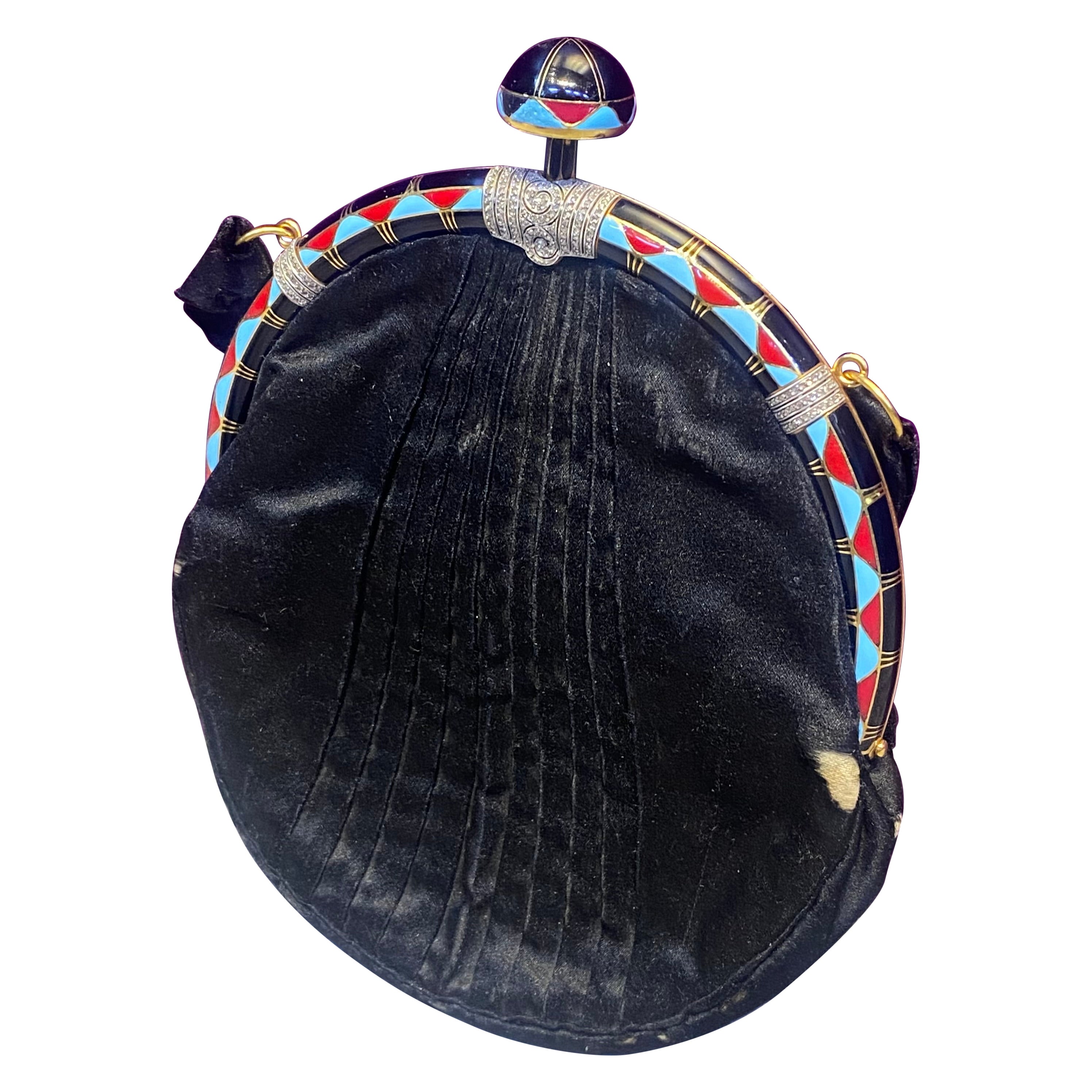 Art Deco Enamel and Diamond Gold Clutch