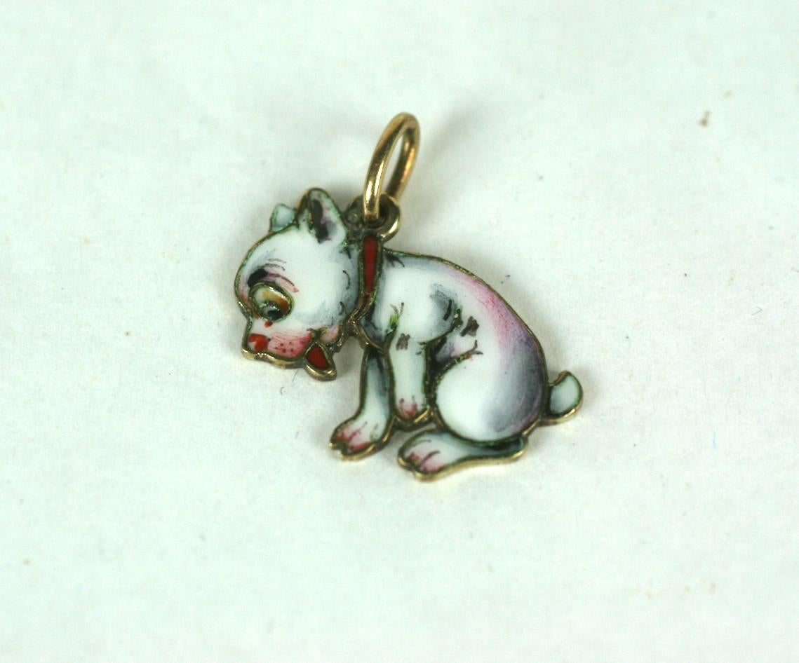 Art Deco Enamel and Gold Puppy Charm In Excellent Condition For Sale In New York, NY