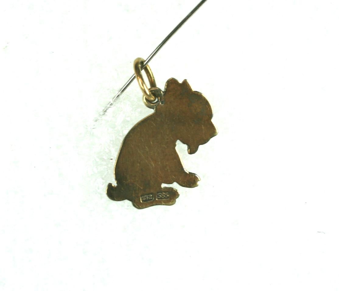 Women's or Men's Art Deco Enamel and Gold Puppy Charm For Sale