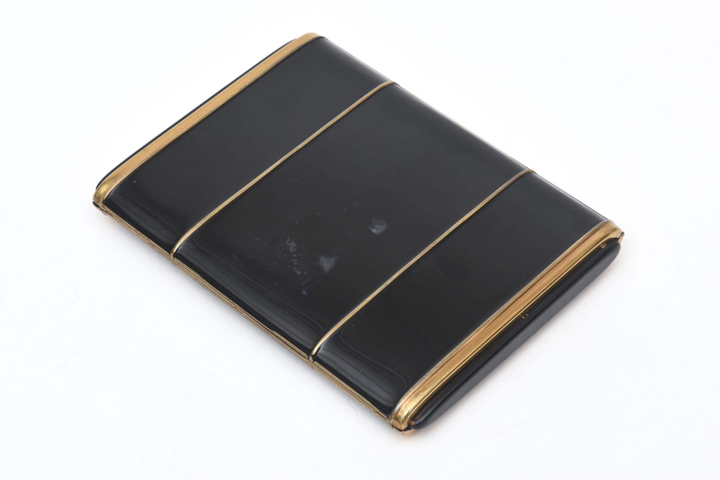 Black Art Deco Enamel and Metal Card Case