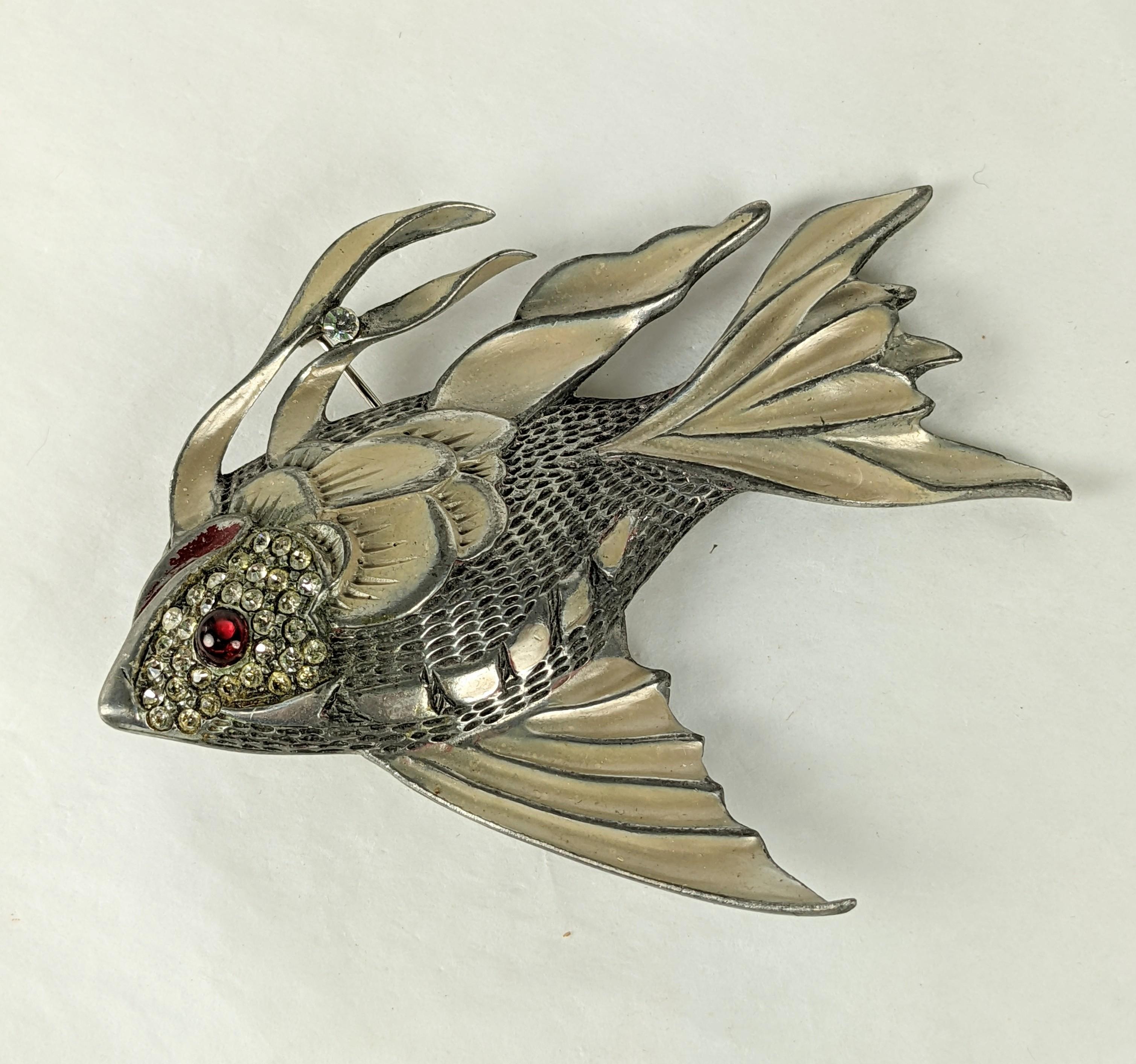 Art Deco Enamel Angel Fish Brooch In Good Condition For Sale In New York, NY