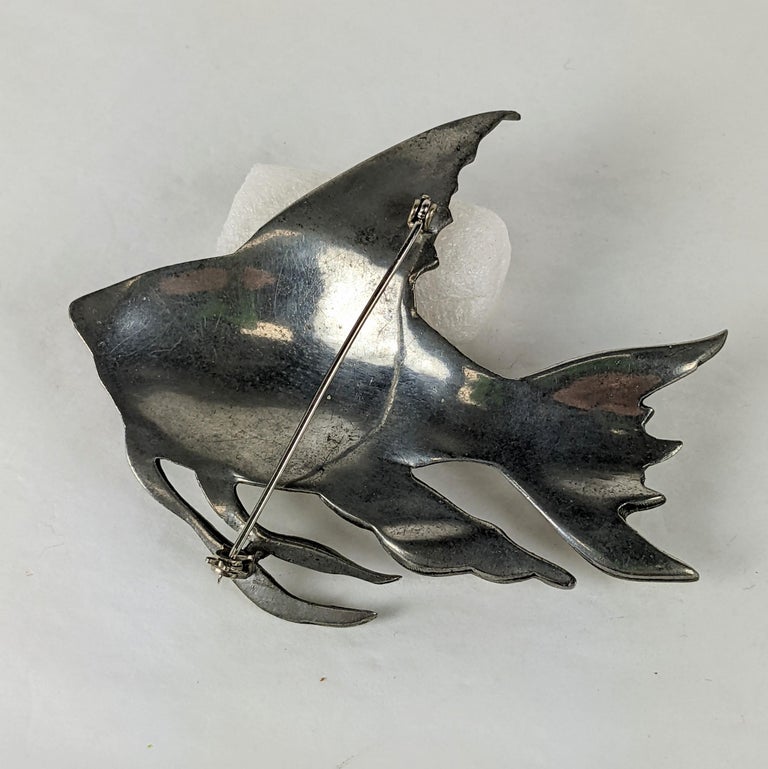 Ancienne Broche Bakélite Noire Décor Géométrique Art Déco