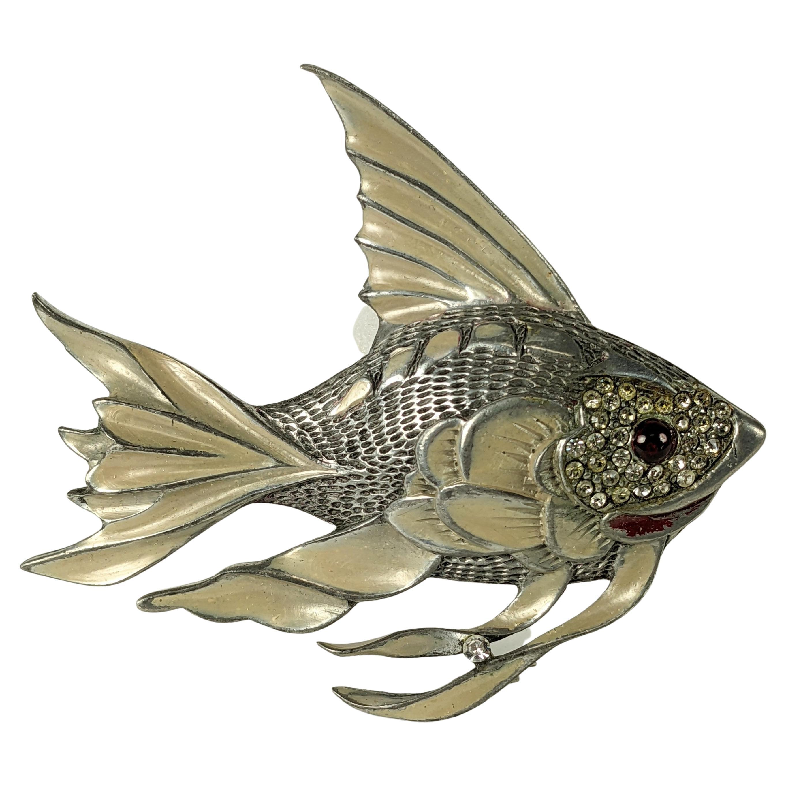 Art Deco Enamel Angel Fish Brooch For Sale