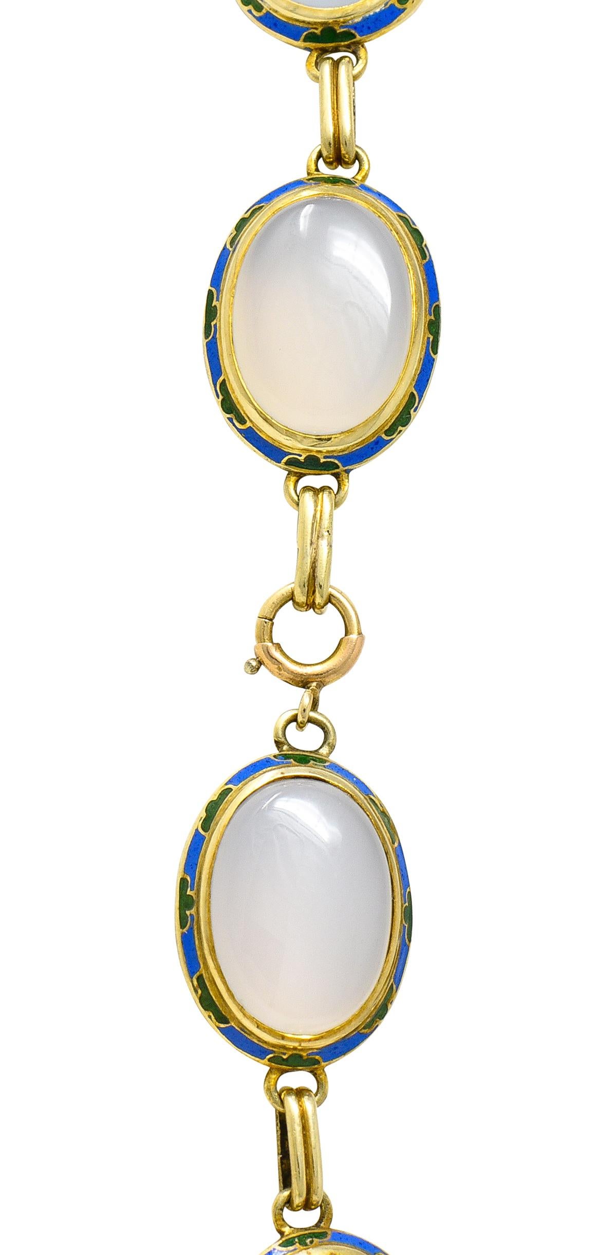 Art Deco Enamel Blue Chalcedony 14 Karat Gold Gemstone Link Collar Necklace 2