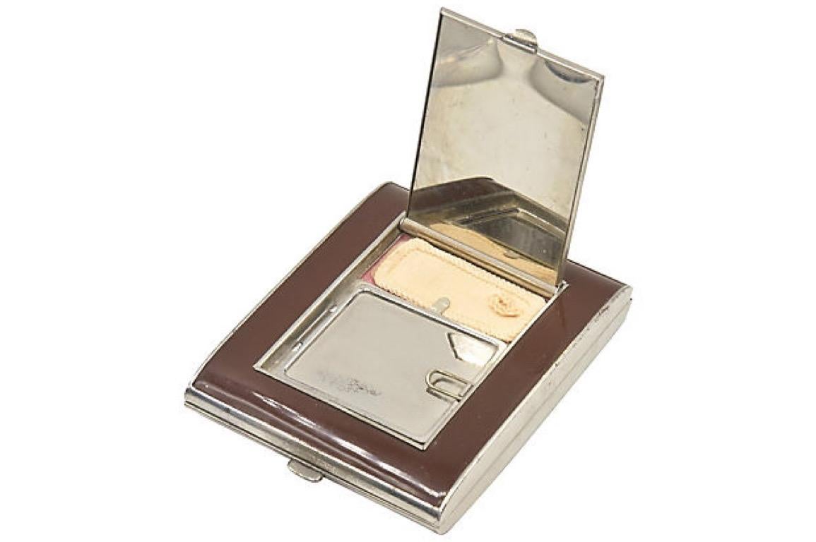 Beige Art Deco Enamel Brown Enamel Compact Cigarette Case