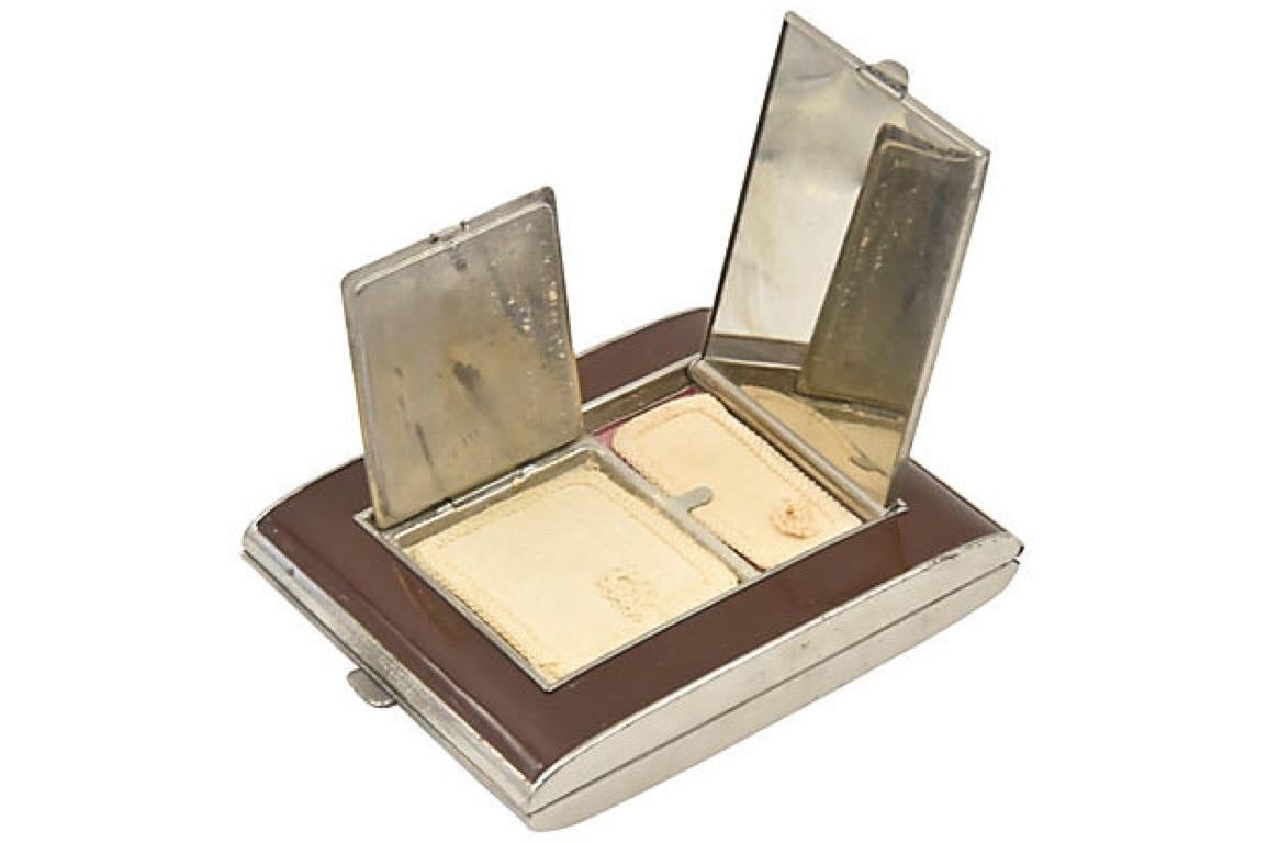 Art Deco Enamel Brown Enamel Compact Cigarette Case 2