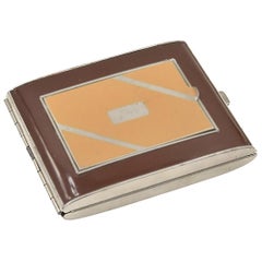 Antique Art Deco Enamel Brown Enamel Compact Cigarette Case