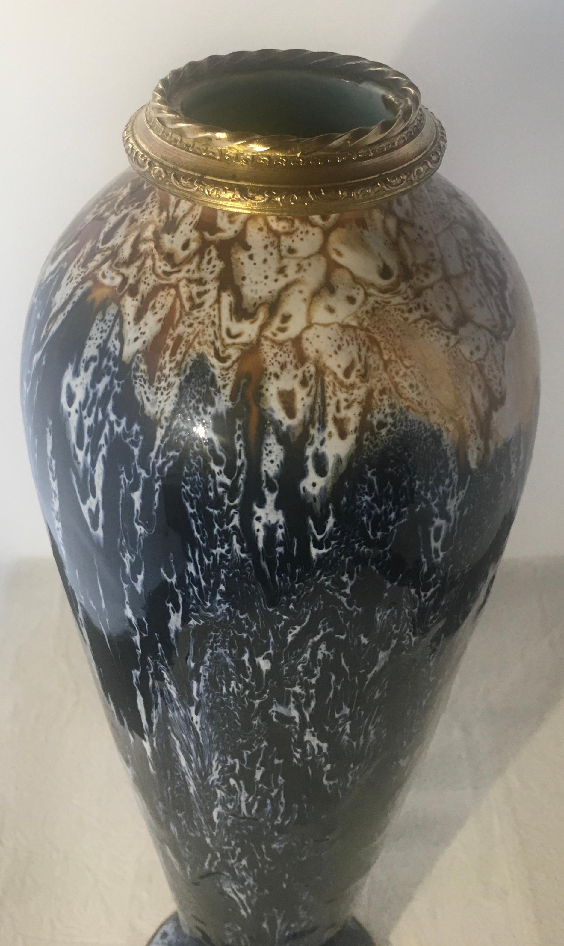 Charles Catteau for Boch La Louvière Art Deco Enamel Ceramic Flower Vase, Signed For Sale 1
