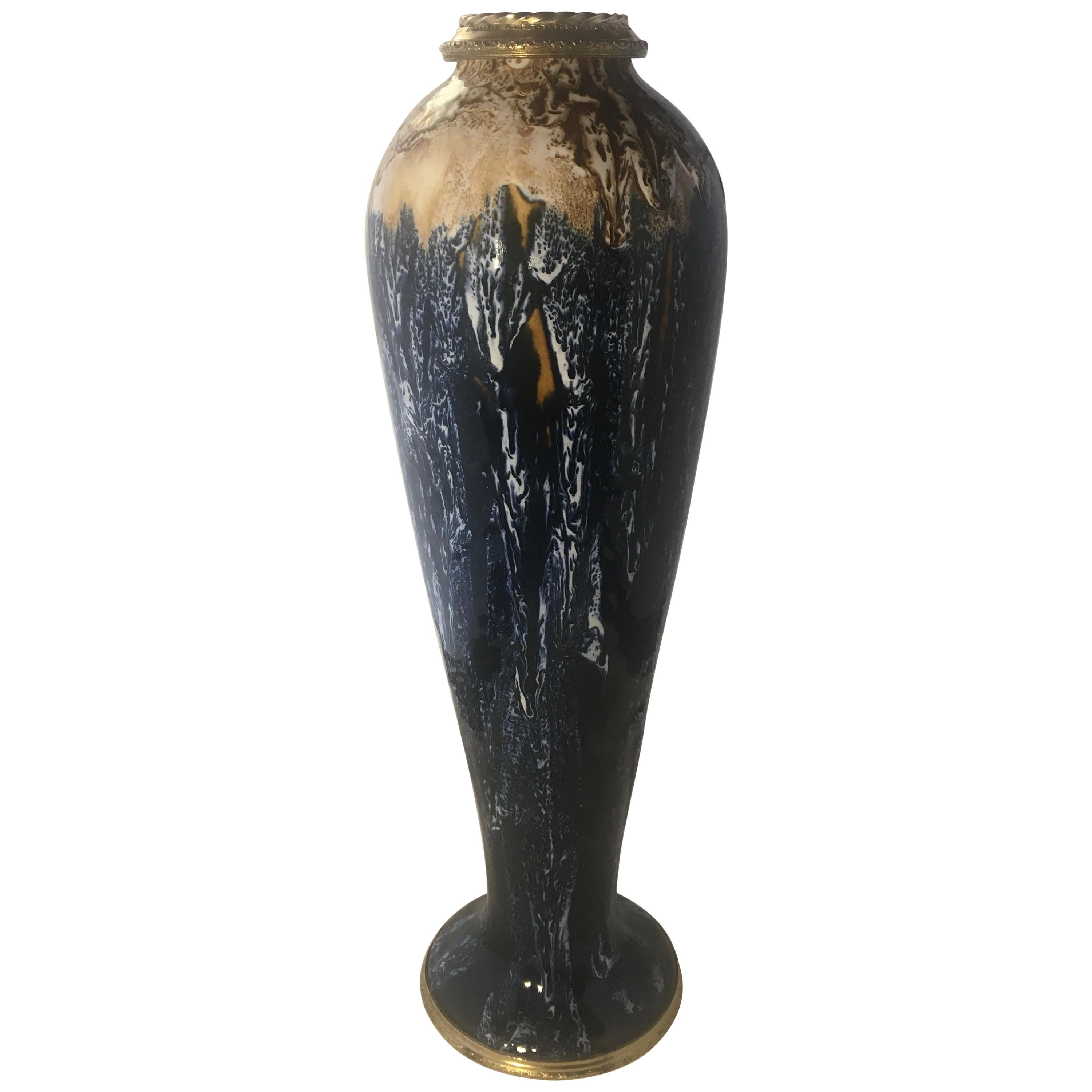 Charles Catteau for Boch La Louvière Art Deco Enamel Ceramic Flower Vase, Signed