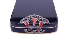 Art Deco Enamel, Diamond and Coral Power Compact