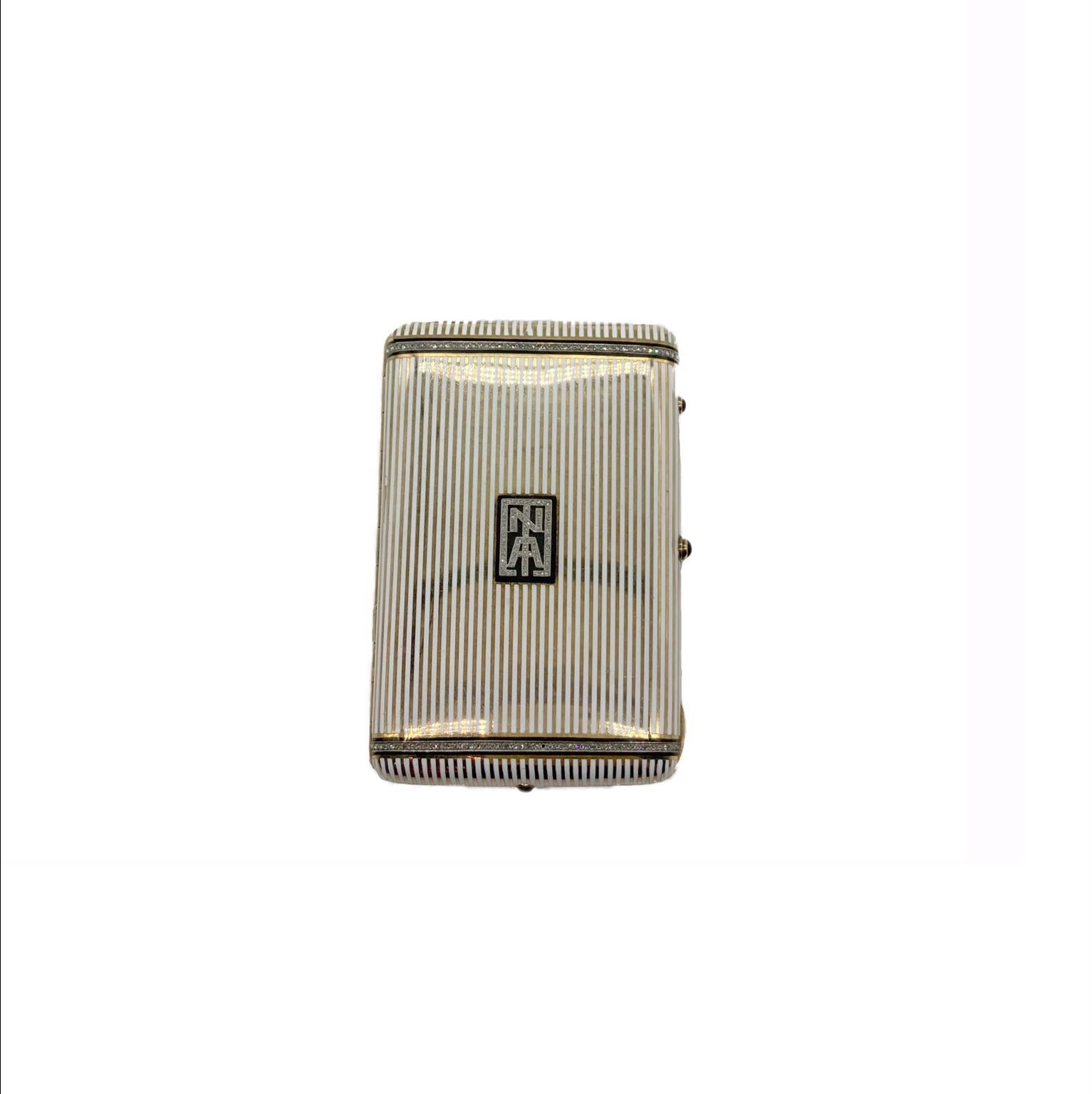 Brilliant Cut Art Deco Enamel and Diamond Cigarette Case For Sale